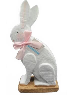 Decorative White Bunny Figurine with Pink Bow